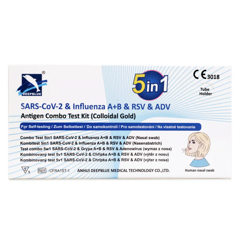 DeepBlue Sars-CoV-2 & Influenza A+B + RSV & ADV Combo Colloidal Gold 5 w 1 test antygenowy, 1 szt.