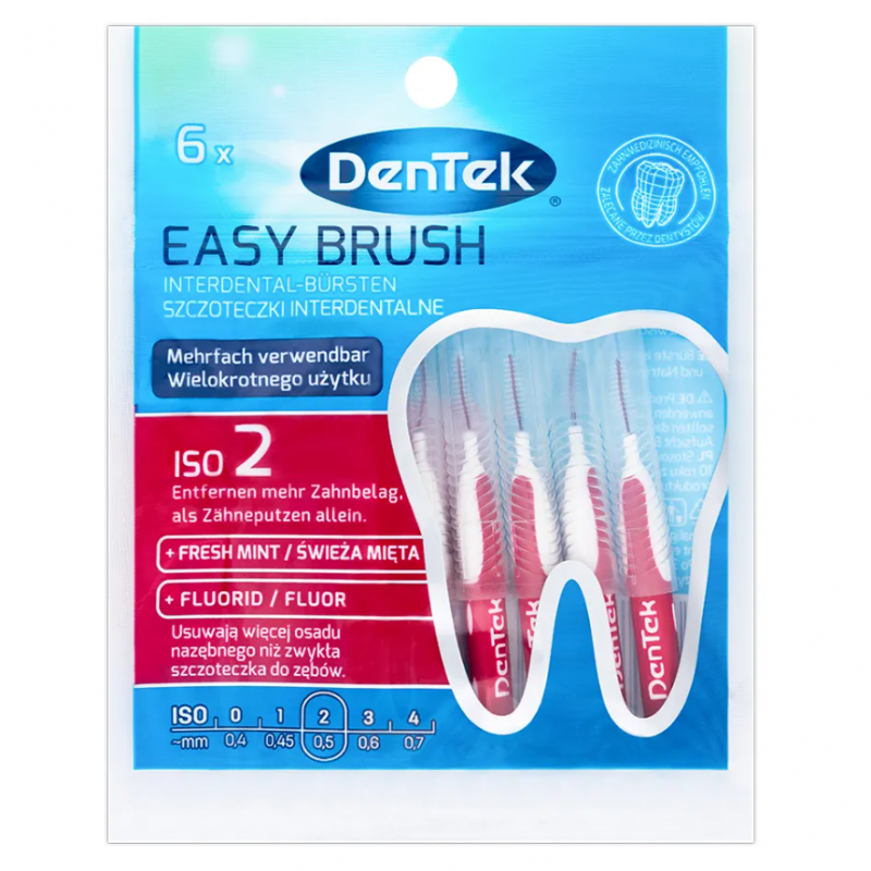 DenTek Easy Brush szczoteczki do przestrzeni międzyzębowych rozmiar 2, 6 szt.