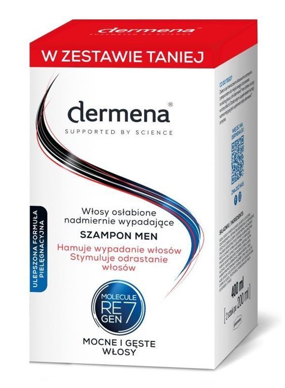 DERMENA Men Szampon hamujący wypadanie włosów dla mężczyzn, 2 x 200 ml