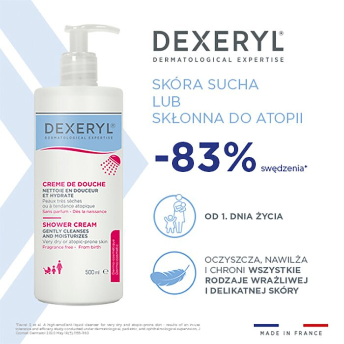 Dexeryl Shower krem myjący pod prysznic do skóry suchej i atopowej, 500 ml