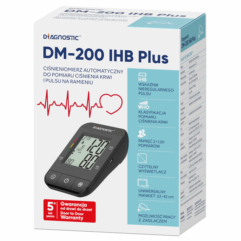 Diagnostic DM-200 IHB PLUS Ciśnieniomierz automatyczny naramienny z zasilaczem, 1 szt.