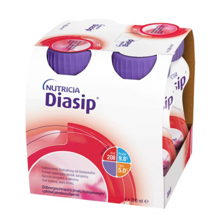 Diasip preparat odżywczy dla diabetyków o smaku truskawkowym, 4 x 200 ml