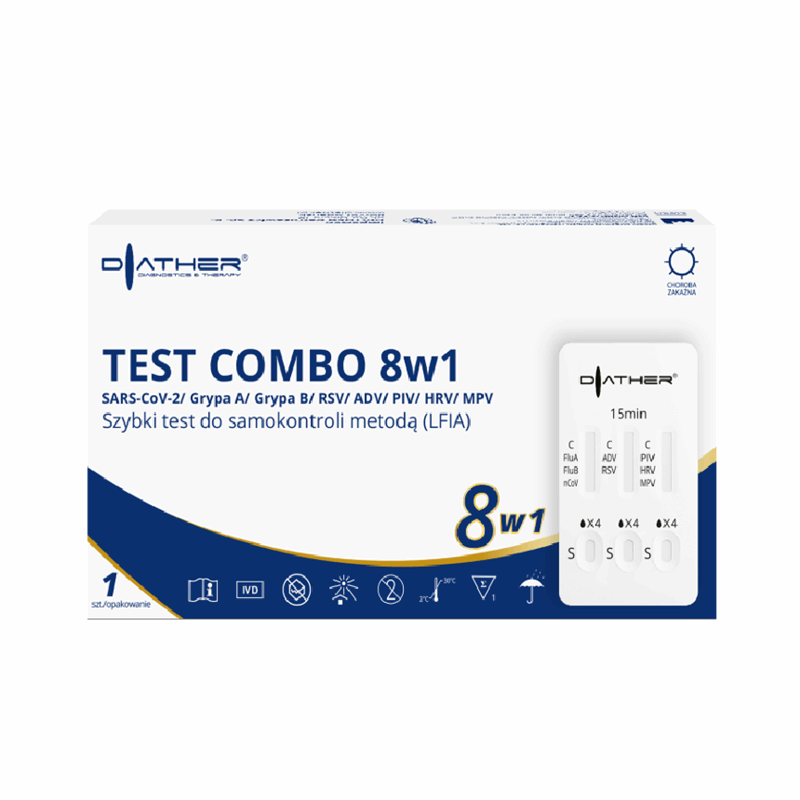 Diather Test Combo 8w1 SARS-CoV-2/Grypa A/Grypa B/RSV/ADV/PIV/HRV/MPV, 1 szt.
