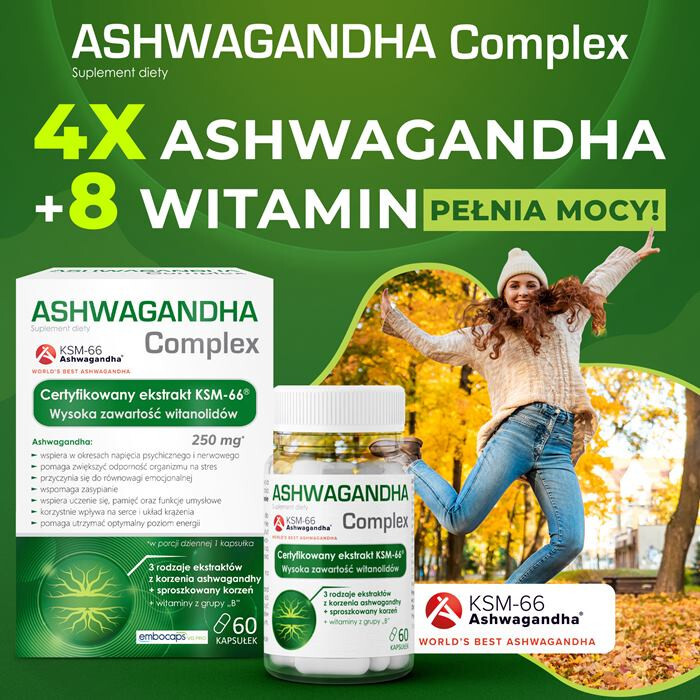 Domowa Apteczka Ashwagandha Complex kapsułki na stres i energię, 60 szt.