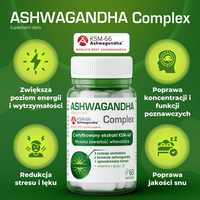 Domowa Apteczka Ashwagandha Complex kapsułki na stres i energię, 60 szt.