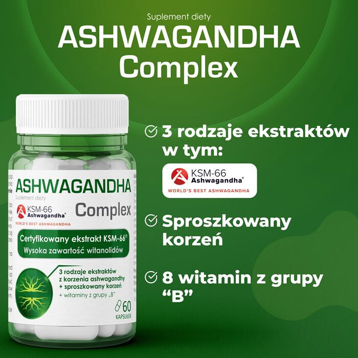 Domowa Apteczka Ashwagandha Complex kapsułki na stres i energię, 60 szt.