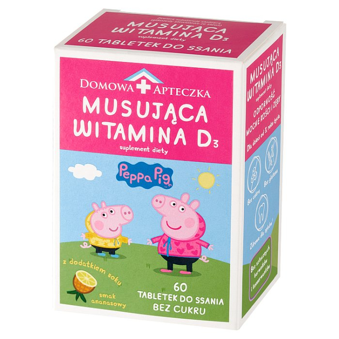 Domowa Apteczka Musująca Witamina D3 Świnka Peppa tabletki do ssania, 60 szt.