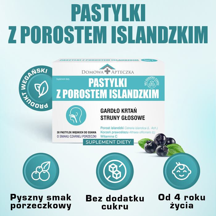 Pastylki do ssania z porostem islandzkim o smaku czarnej porzeczki, 30 szt.