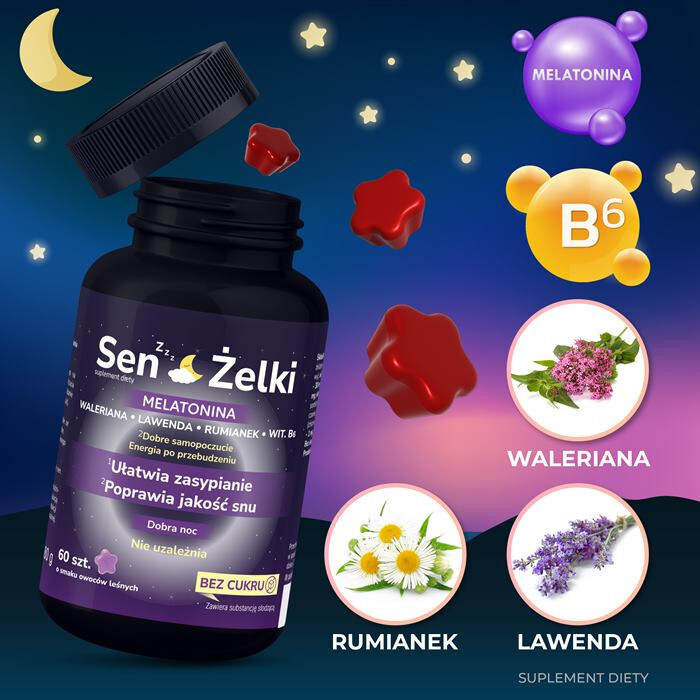 Domowa Apteczka Sen Żelki z melatoniną bez cukru, 60 szt.