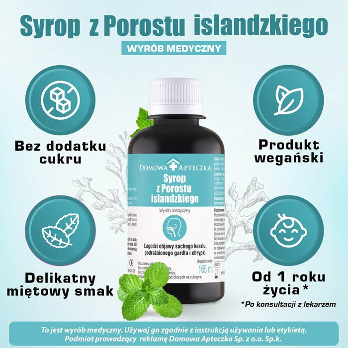 Domowa Apteczka Syrop z porostu islandzkiego na suchy kaszel i chrypkę, 165 ml