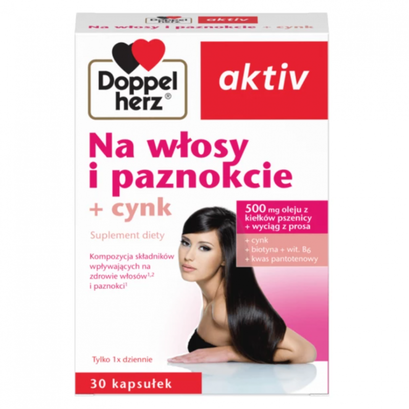 Doppelherz Activ Na włosy i paznokcie + cynk kapsułki, 30 szt.