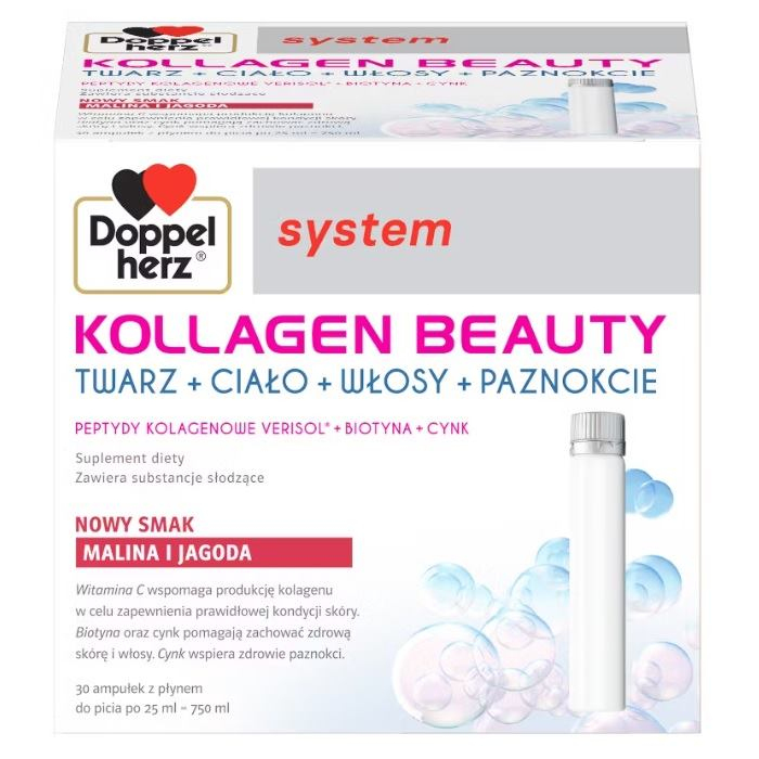 Doppelherz System Kollagen Beauty ampułki smak malina i jagoda, 30 x 25 ml
