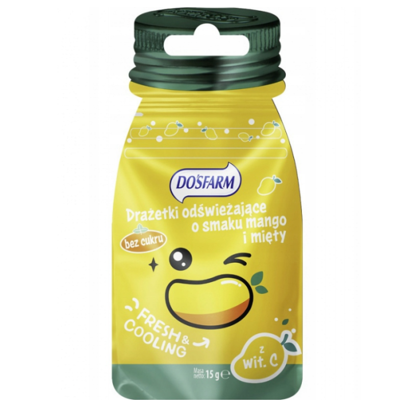Dosfarm Drażetki odświeżające o smaku mango i mięty, 15 g