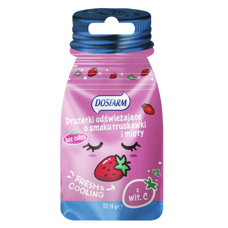 Dosfarm Drażetki odświeżające o smaku truskawki i mięty, 15 g