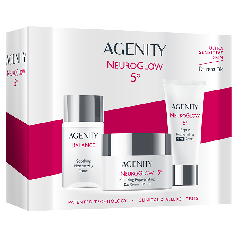 Dr Irena Eris Agenity NeuroGlow Zestaw 5°: krem na dzień SPF 20, 50 ml + krem na noc, 25 ml + tonik, 50 ml