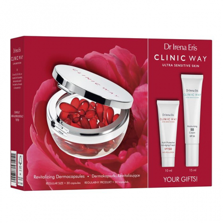 Dr Irena Eris Clinic Way Zestaw: dermokapsułki rewitalizujące, 30 szt. + krem przeciwzmarszczkowy SPF50, 10 ml + krem BB, 15 ml