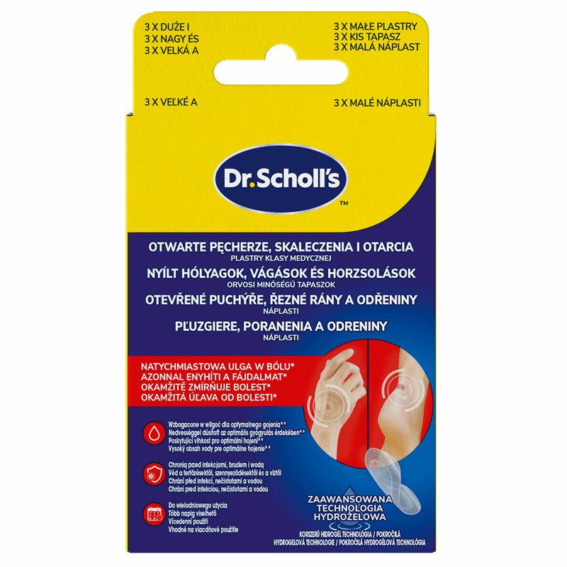 Dr.Scholl's Plastry na otwarte pęcherze, skaleczenia i otarcia, 6 szt.