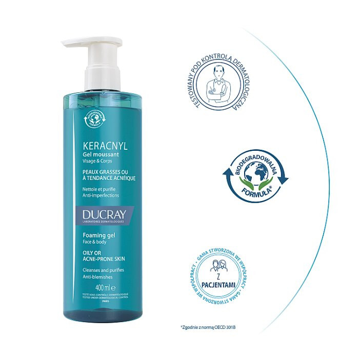 Ducray Keracnyl żel pieniący do skóry przetłuszczającej się, 400 ml