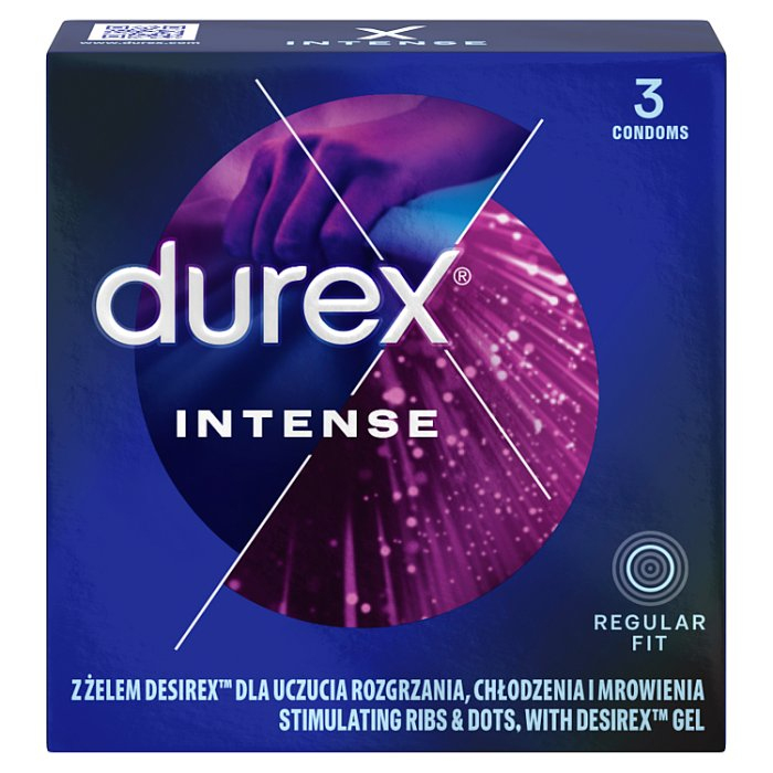DUREX INTENSE Prezerwatywy prążkowane z wypustkami i żelem stymulującym 3 szt.