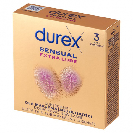 Durex Sensual Extra Lube prezerwatywy supercienkie dodatkowo nawilżane, 3 szt.