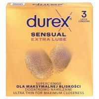 Durex Sensual Extra Lube prezerwatywy supercienkie dodatkowo nawilżane, 3 szt.