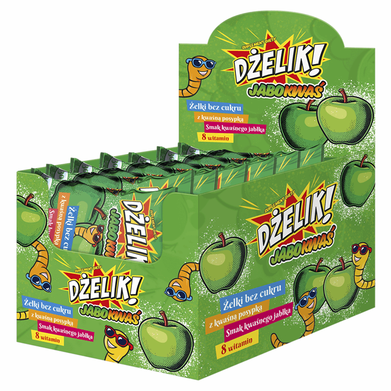 Dżelik! Jabokwaś Żelki bez cukru o smaku kwaśnego jabłka, 20 szt. x 30 g