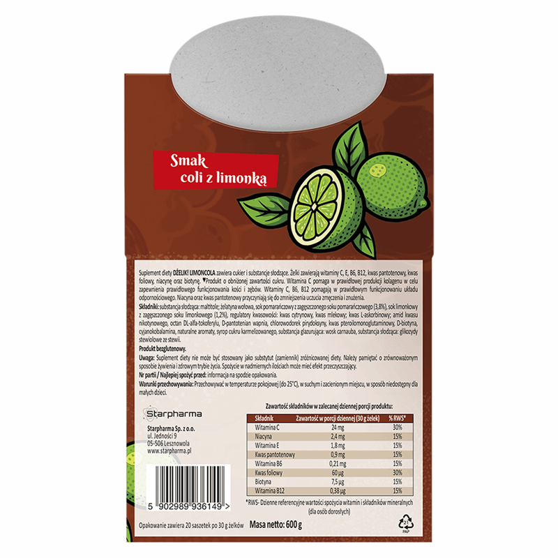 Dżelik! Limoncola Żelki lekko słodzone o smali coli z limonką, 20 szt. x 30 g