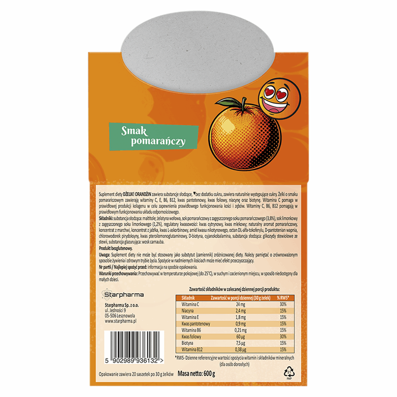 Dżelik! Orandżin Żelki bez cukru o smaku pomarańczy, 20 szt. x 30 g