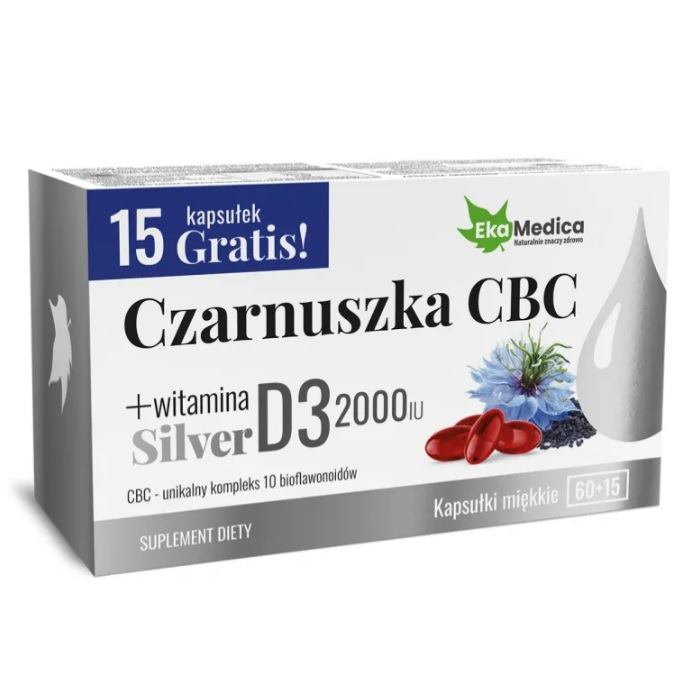 Ekamedica Czarnuszka CBC Silver + witamina D3 2000IU kapsułki na odporność, 75 szt.