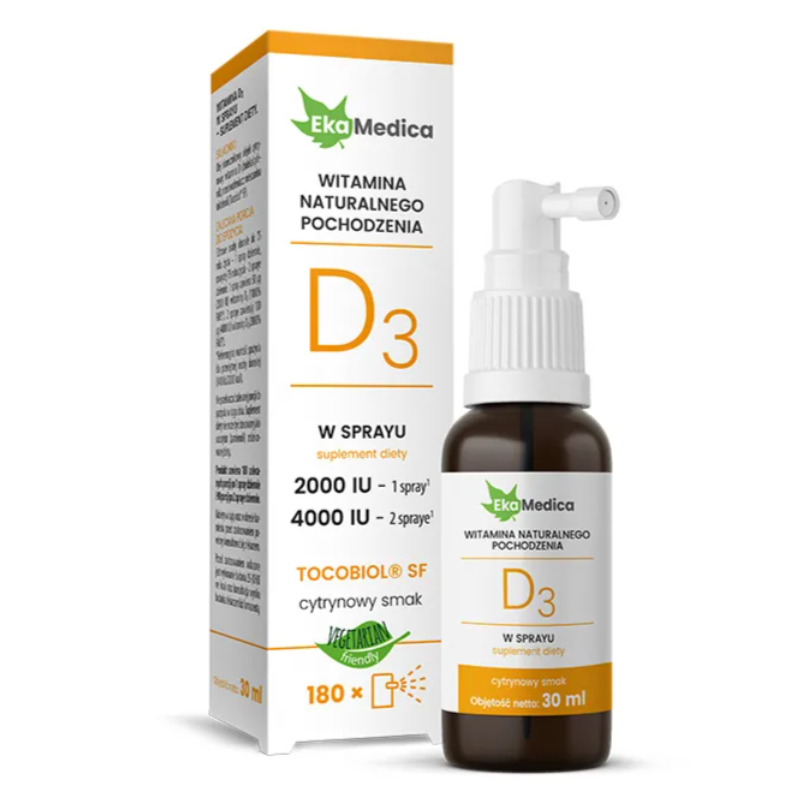 EkaMedica Witamina D3 w sprayu o smaku cytrynowym 180 dawek, 30 ml
