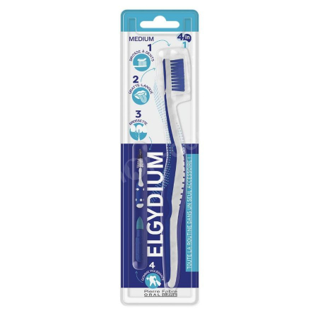 Elgydium 4w1 Medium szczoteczka wielofunkcyjna do zębów, 1 szt.