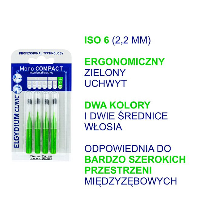 Elgydium Clinic Mono Compact szczoteczki międzyzębowe 2,2 mm zielone, 4 szt.