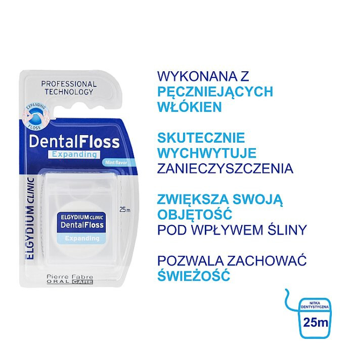 ELGYDIUM DENTAL FLOSS EXPANDING Nić dentystyczna pęczniejąca miętowa 25 m