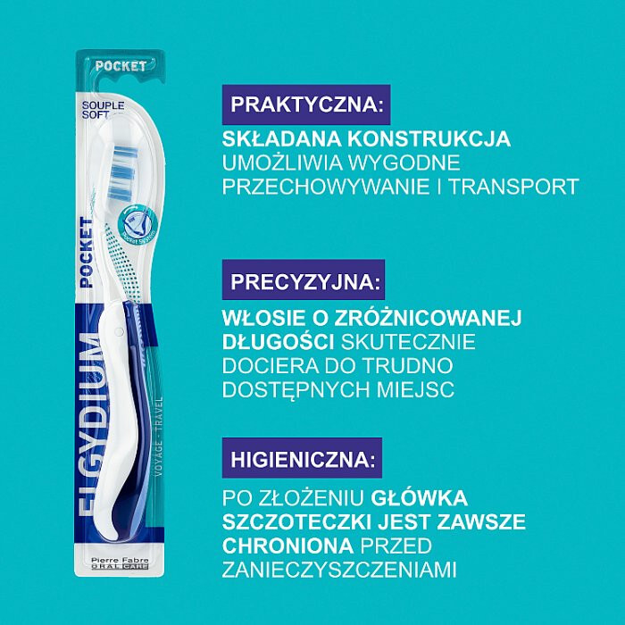 ELGYDIUM POCKET Szczoteczka do zębów kieszonkowa ŚREDNIA 1 szt.