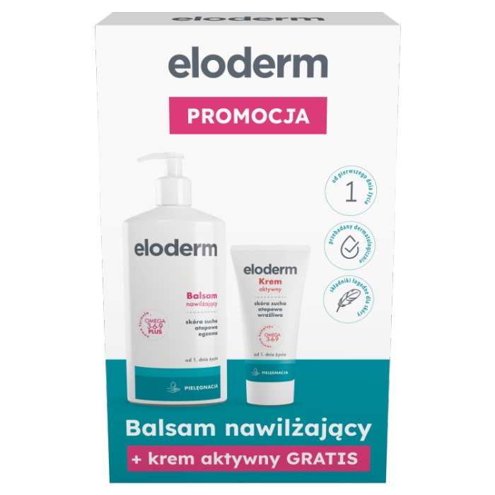 Eloderm Balsam nawilżający 400 ml + Eloderm Krem aktywny, 75 ml