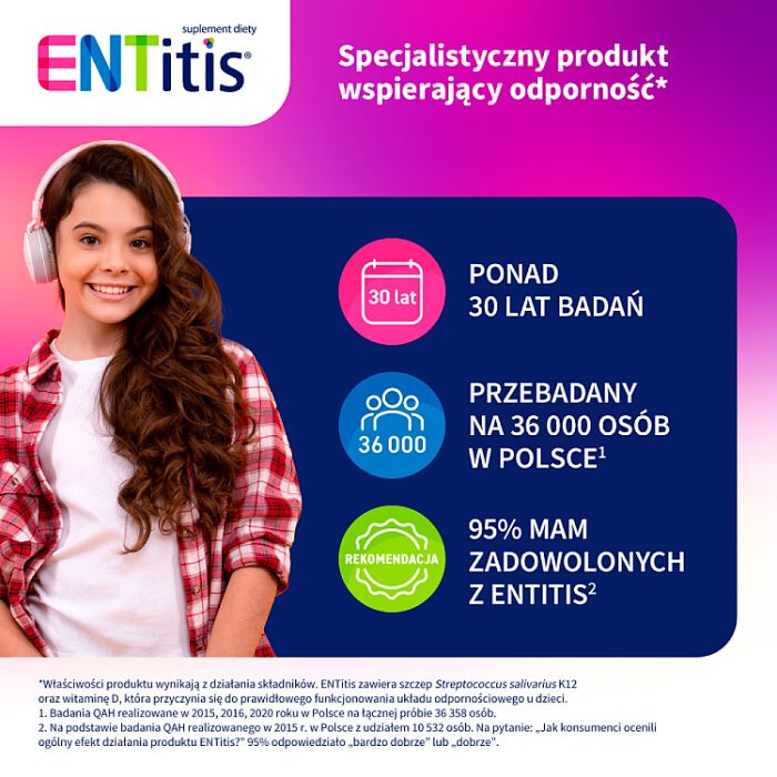 Entitis pastylki do ssania na gardło o smaku tutti-frutti, 30 szt.