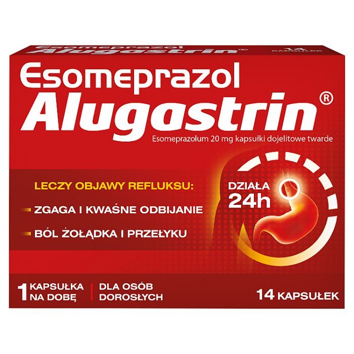 Esomeprazol Alugastrin 20 mg kapsułki dojelitowe na refluks i zgagę, 14 szt.