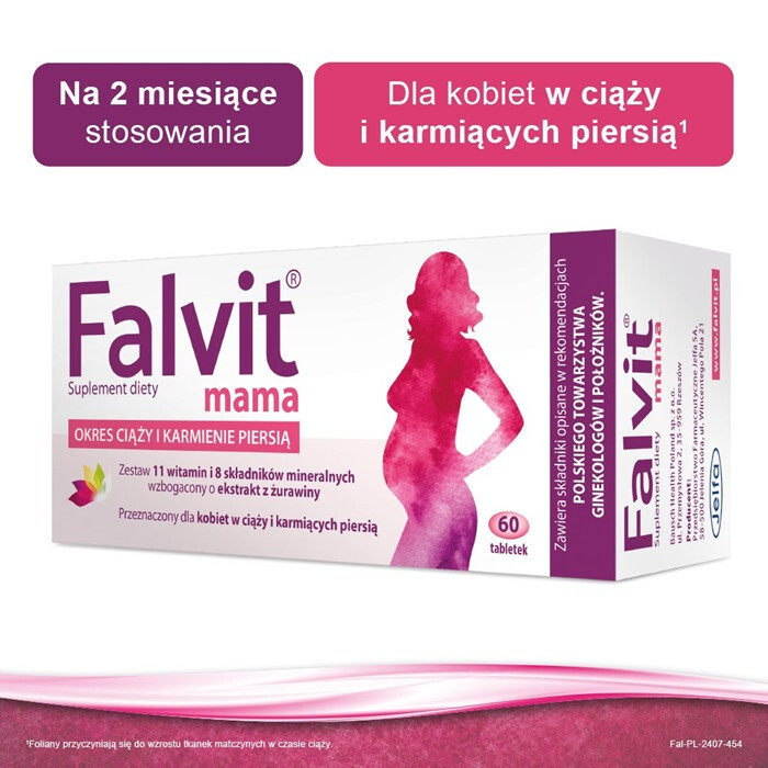Falvit Mama tabletki powlekane dla kobiet w ciąży i karmiących, 60 szt.