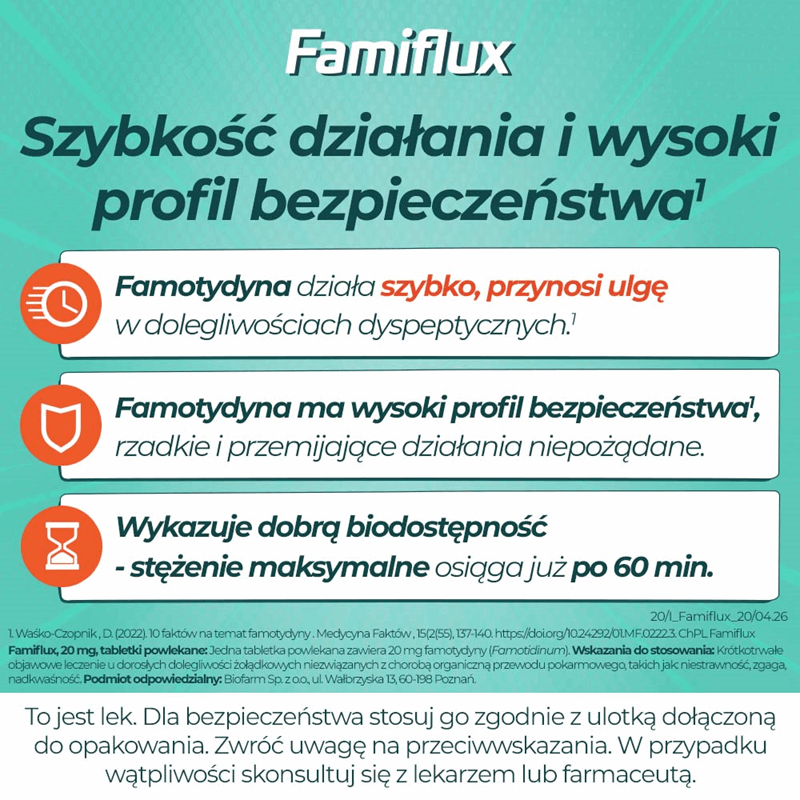Famiflux 20 mg tabletki z famotydyną na zgagę, 20 szt.