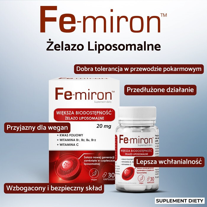Fe-Miron kapsułki na wsparcie prawidłowego poziomu żelaza, 30 szt.