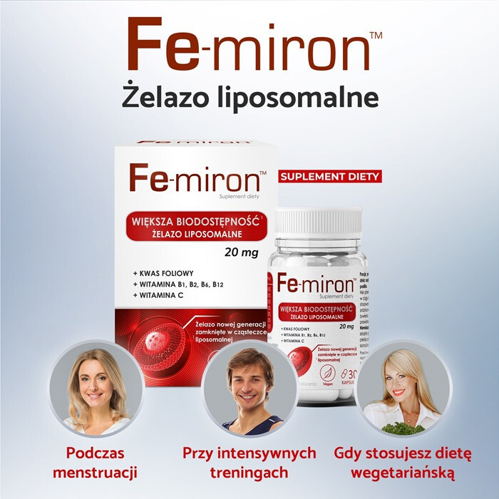 Fe-Miron kapsułki na wsparcie prawidłowego poziomu żelaza, 30 szt.