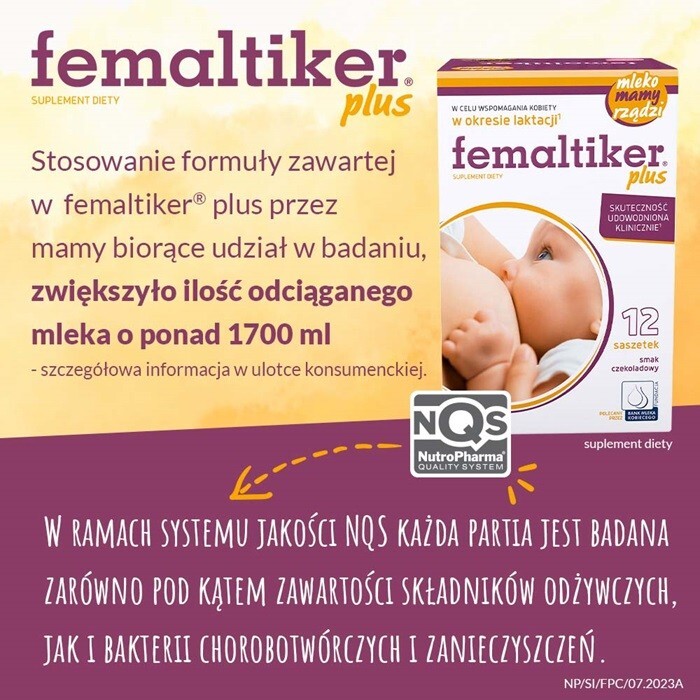 Femaltiker Plus saszetki na laktację o smaku czekoladowym, 12 szt.