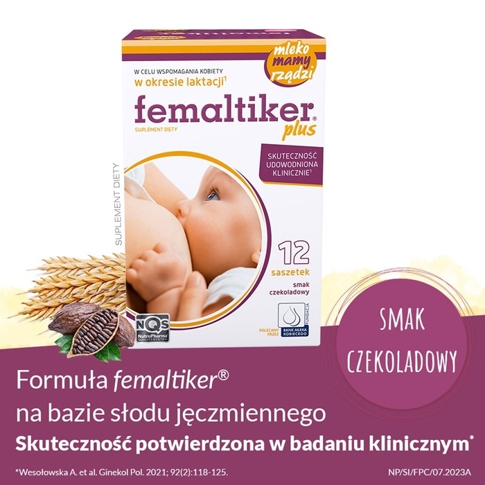 Femaltiker Plus saszetki na laktację o smaku czekoladowym, 12 szt.