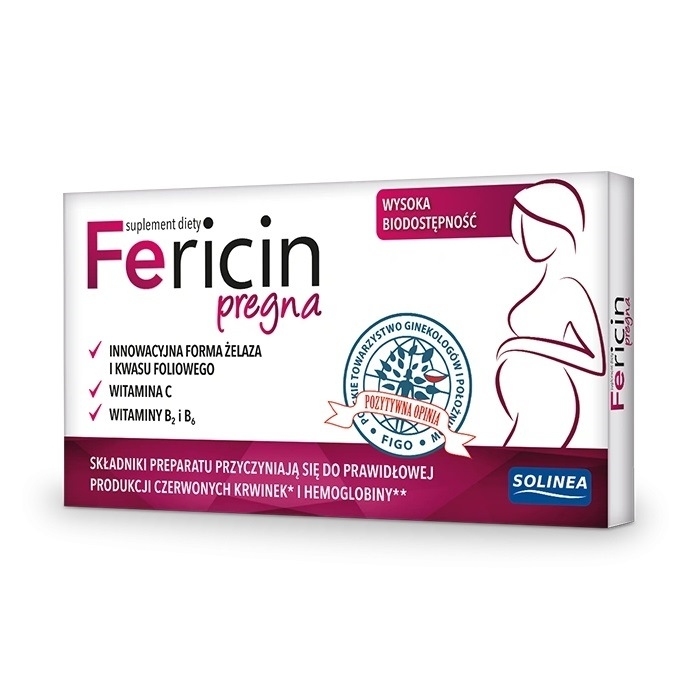 Fericin Pregna tabletki powlekane z żelazem i kwasem foliowym, 30 szt.