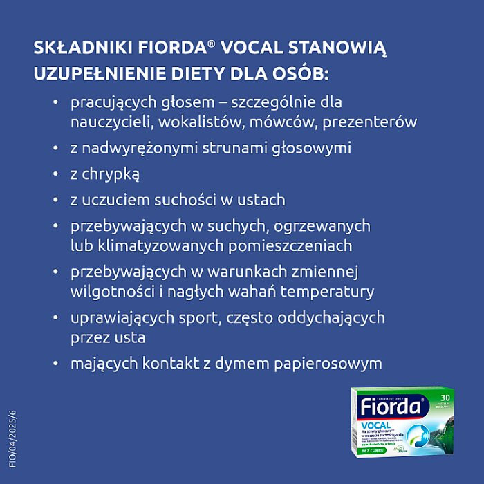 Fiorda Vocal pastylki do ssania bez cukru o smaku owoców leśnych, 30 szt.