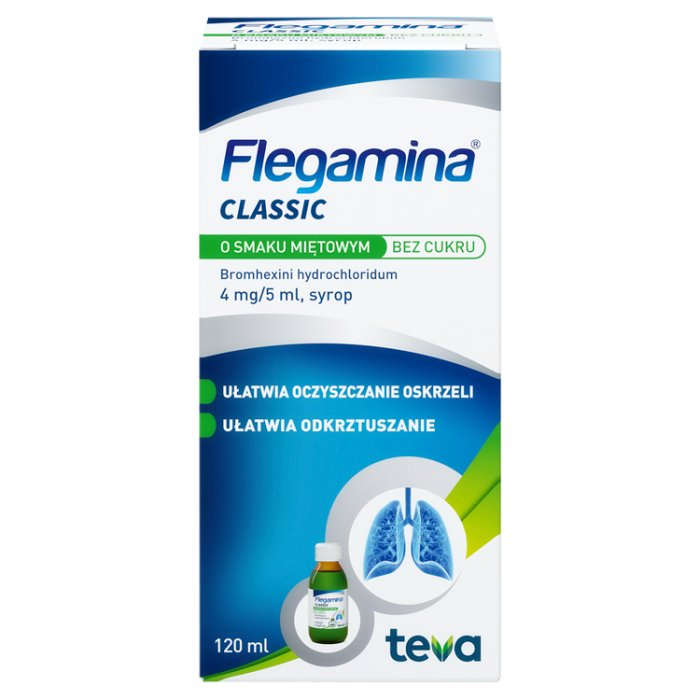 Flegamina 4 mg/5 ml syrop o smaku miętowym bez cukru, 120 ml