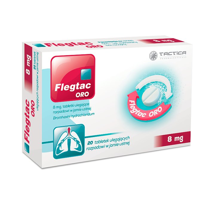 Flegtac ORO 8 mg tabletki ulegające rozpadowi w jamie ustnej, 20 szt.