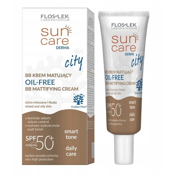 Flos-Lek Sun Care Derma City BB Oil-Free krem matujący SPF 50+, 30 ml
