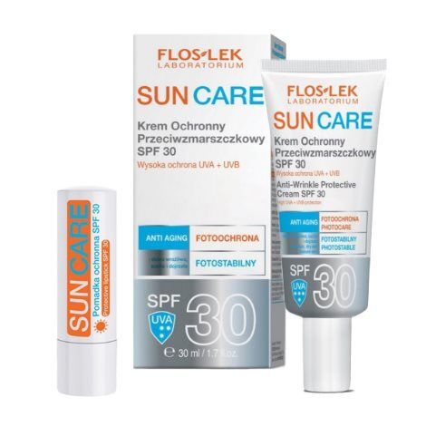 FLOS-LEK SUN CARE Krem ochronny przeciwzmarszczkowy SPF30 30 ml + Pomadka ochronna SPF30
