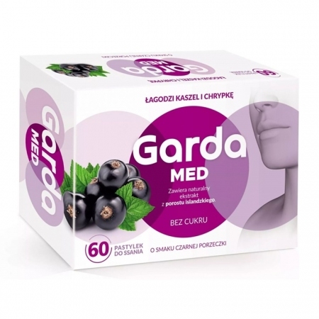 Garda Med pastylki do ssania na gardło o smaku czarnej porzeczki, 60 szt.